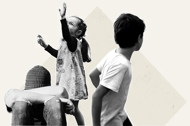 Pojke, flicka, tonåring i siluett. Illustration.