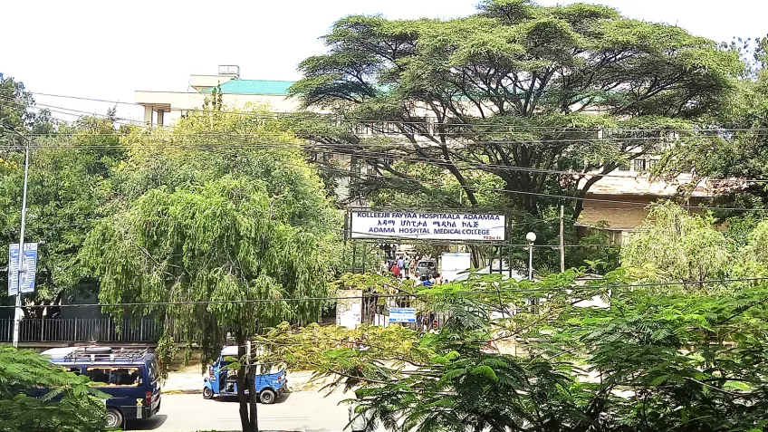 Sjukhus med träd runt i Etiopien. 