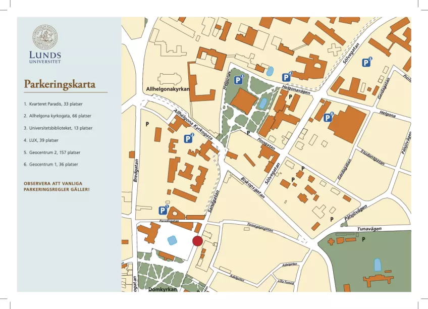Parkeringskarta för Öppet hus vårterminen 2025